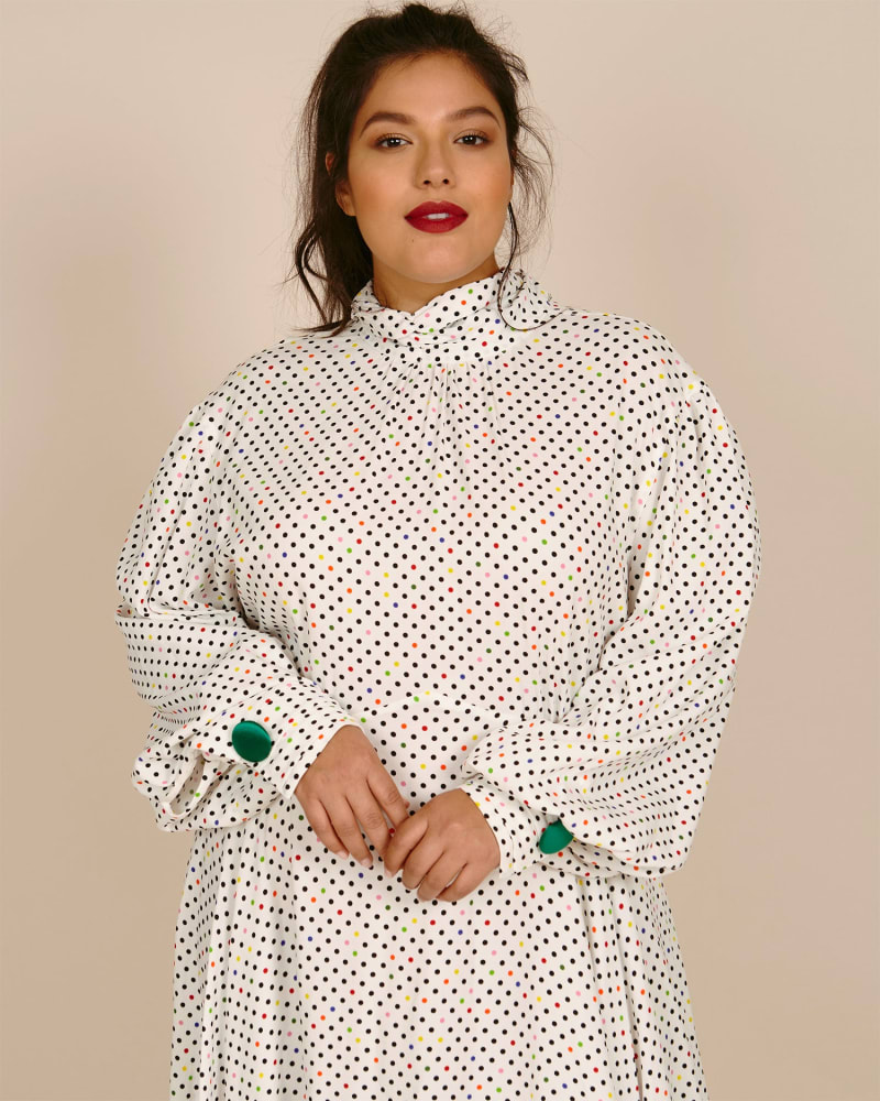 High neck polka dot dress on sale